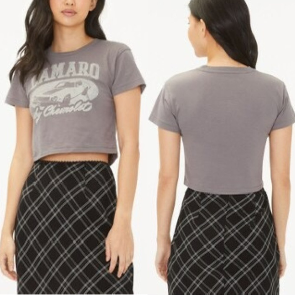 Aeropostale Gray Chevy Camaro Cropped Graphic Tee